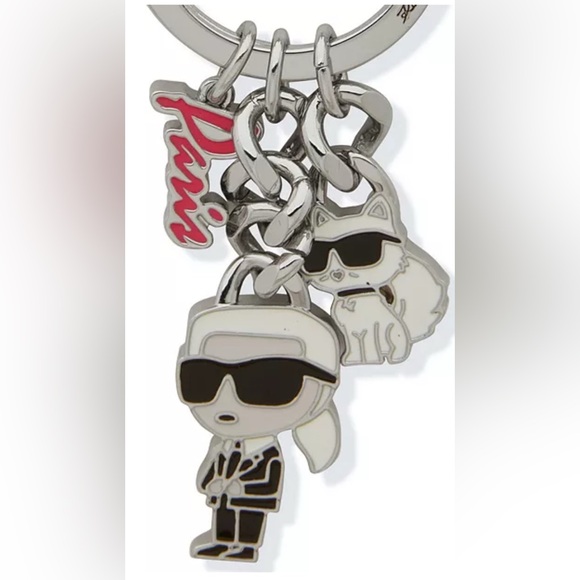NWT! Karl Lagerfeld Silver-Tone Bag Charm/Key Ring - Picture 3 of 8